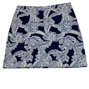 Talbots Skirt Womens Petite 12P Navy Blue Paisley Floral A-Line Knee
